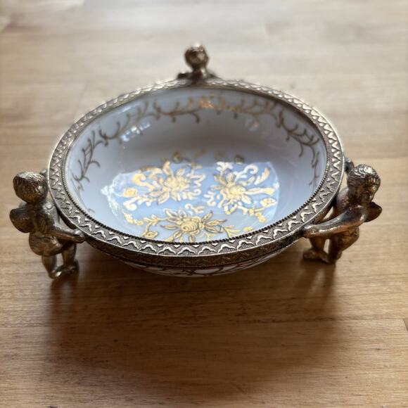 Vintage TAJ importing Co San Francisco Japan Candy Jewelry Dish Angel Stand - Picture 3 of 11